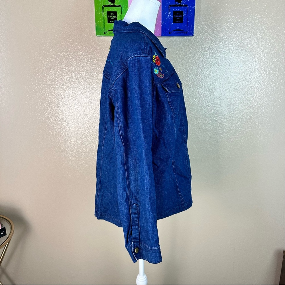 Blair Embroidered Denim Jacket Button Up Blue Weekend Retro Large - Picture 10 of 12